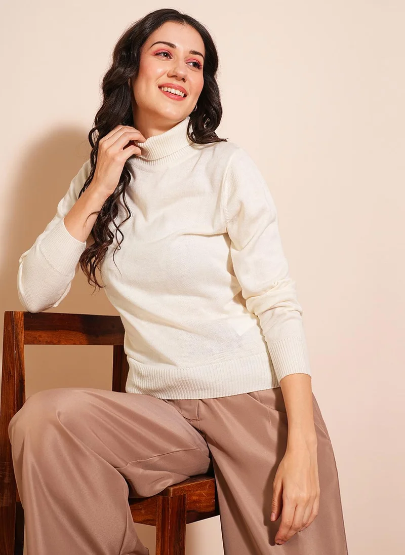 جلو باص بلوفر نسائي بياقة سلحفاة سادة